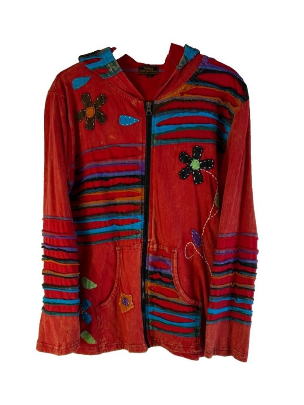 Rising International Hooded Sweatshirt Jacket Rainbow Patchwork Boh